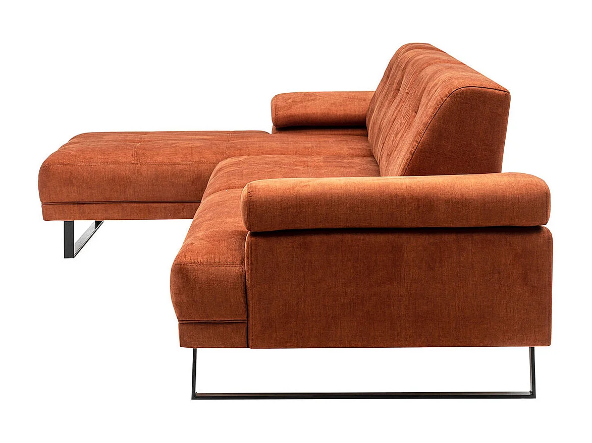 Grand canapé d'angle gauche tissu orange et métal noir Kustone 314cm