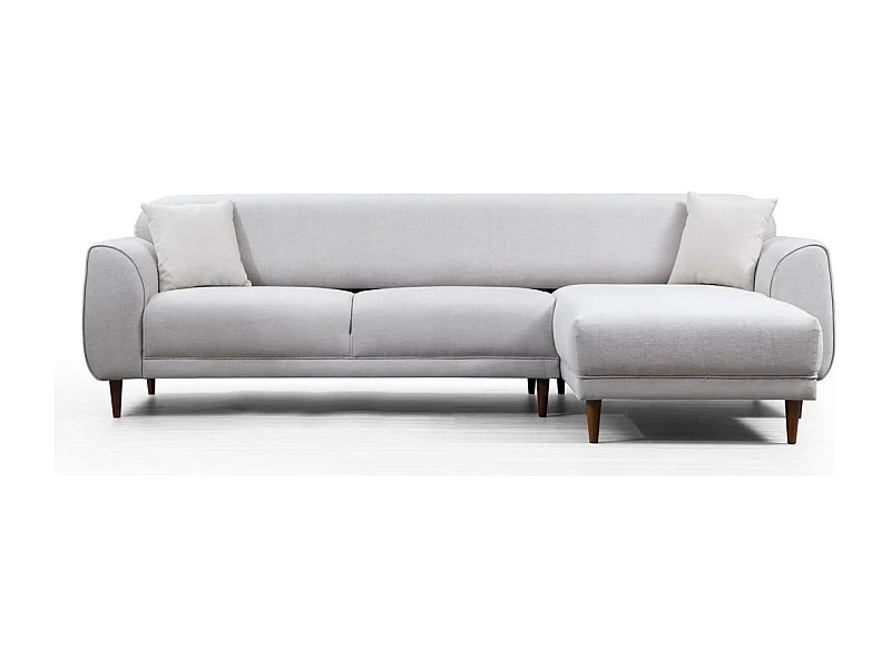 Canapé d'angle droit design velours beige et pieds acier noir Liza