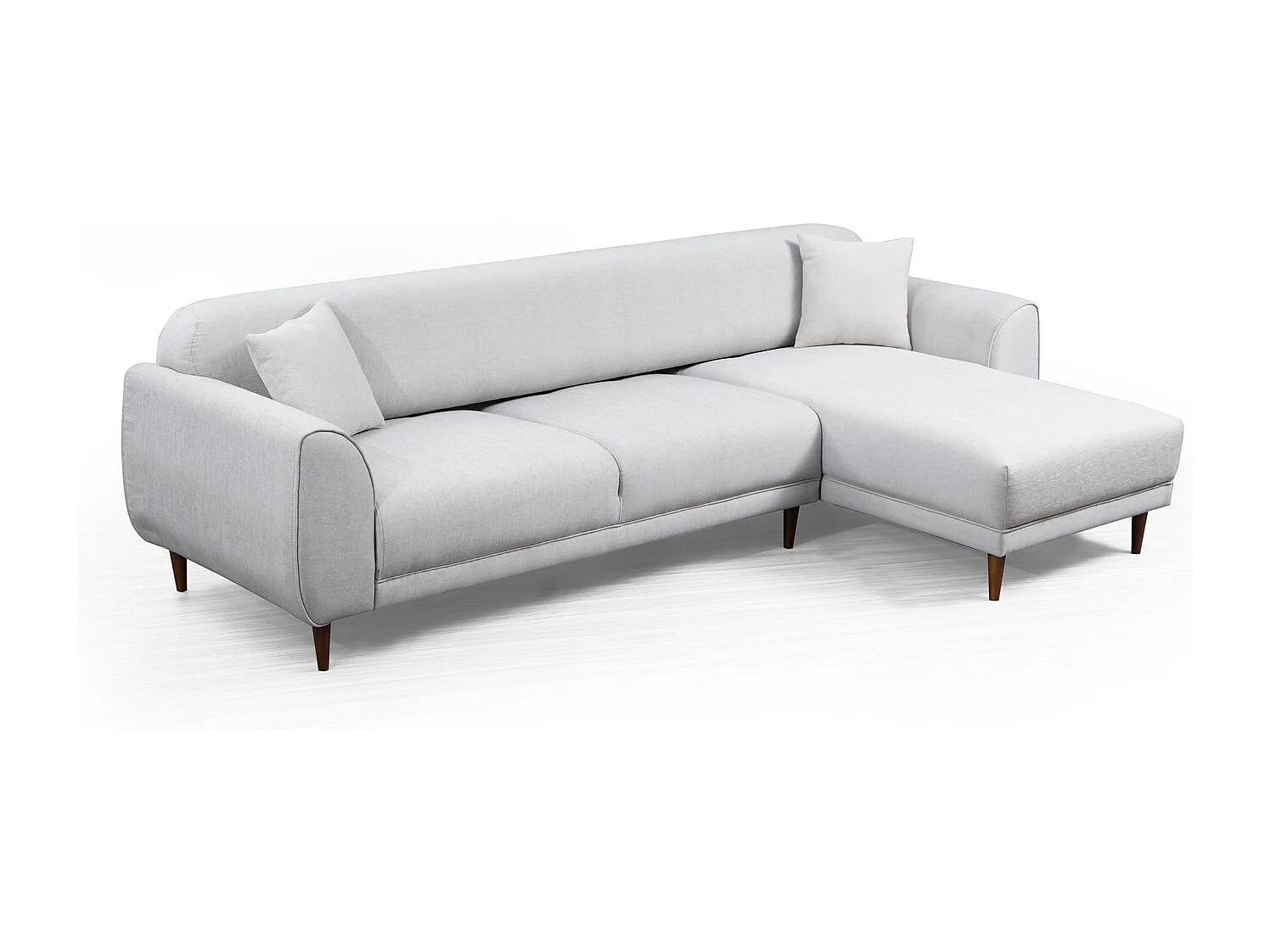 Canapé d'angle droit design velours beige et pieds acier noir Liza