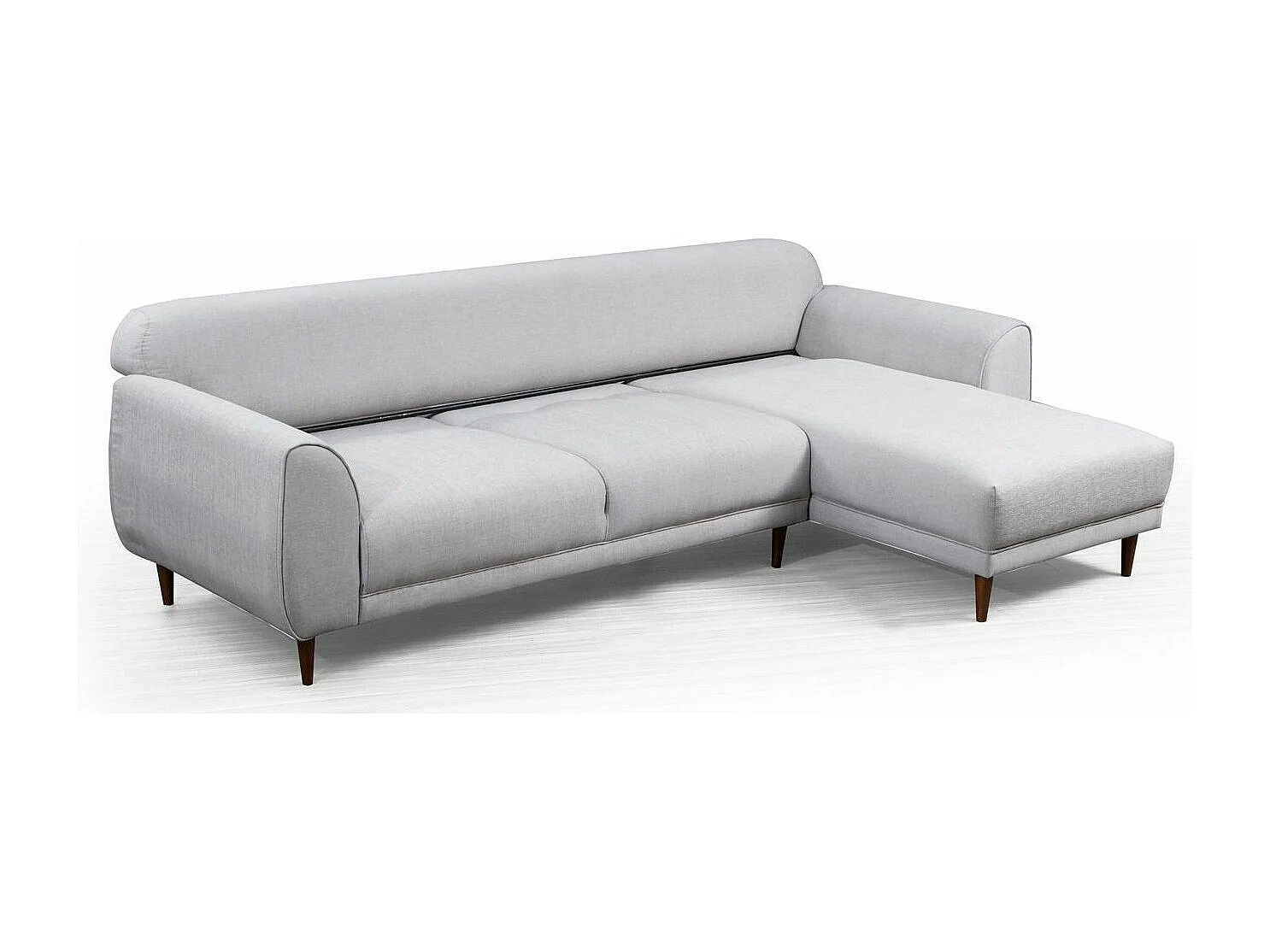 Canapé d'angle droit design velours beige et pieds acier noir Liza