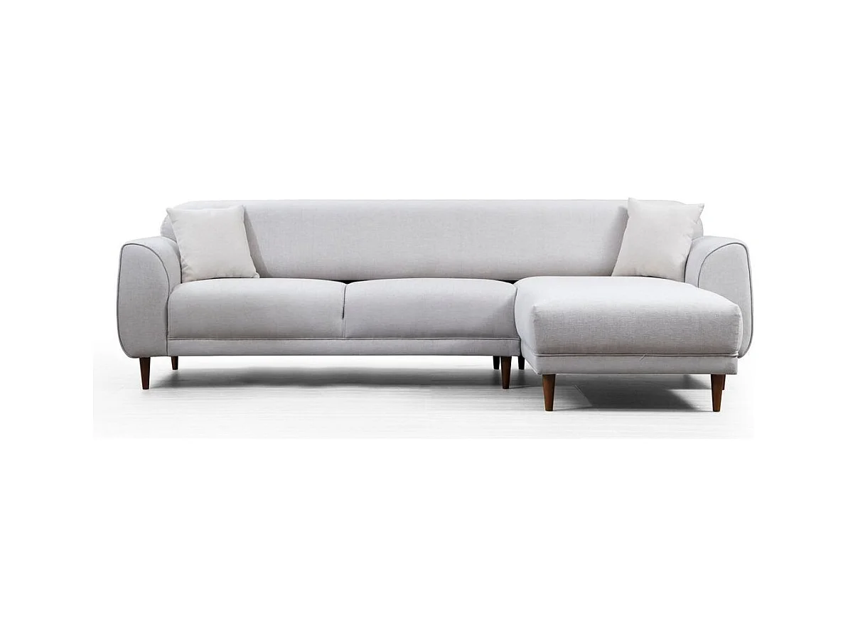 Canapé d'angle droit design velours beige et pieds acier noir Liza