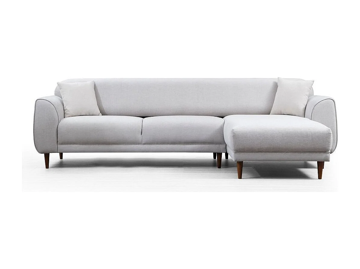 Canapé d'angle droit design velours beige et pieds acier noir Liza