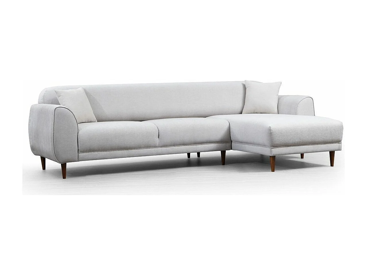 Canapé d'angle droit design velours beige et pieds acier noir Liza