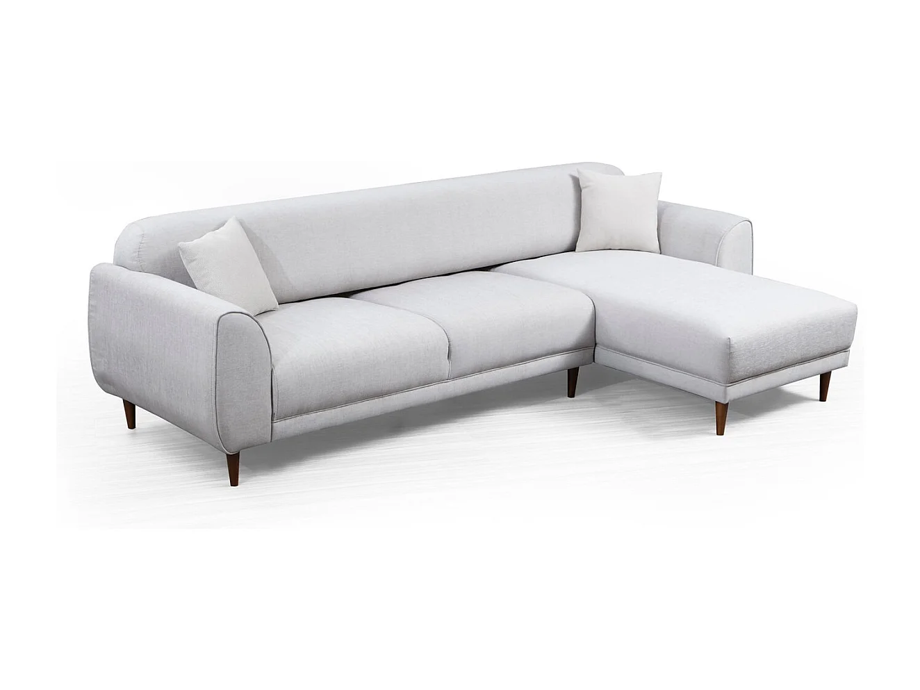 Canapé d'angle droit design velours beige et pieds acier noir Liza