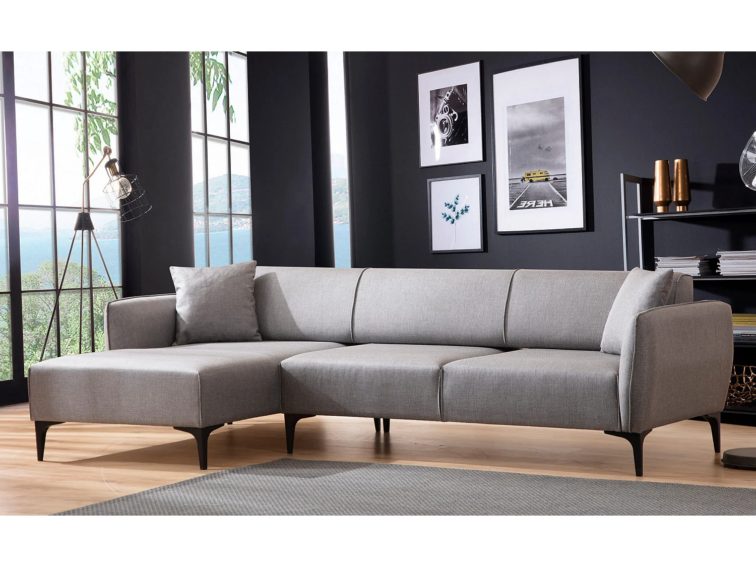 Canapé d'angle gauche tissu gris clair Bellano 270cm