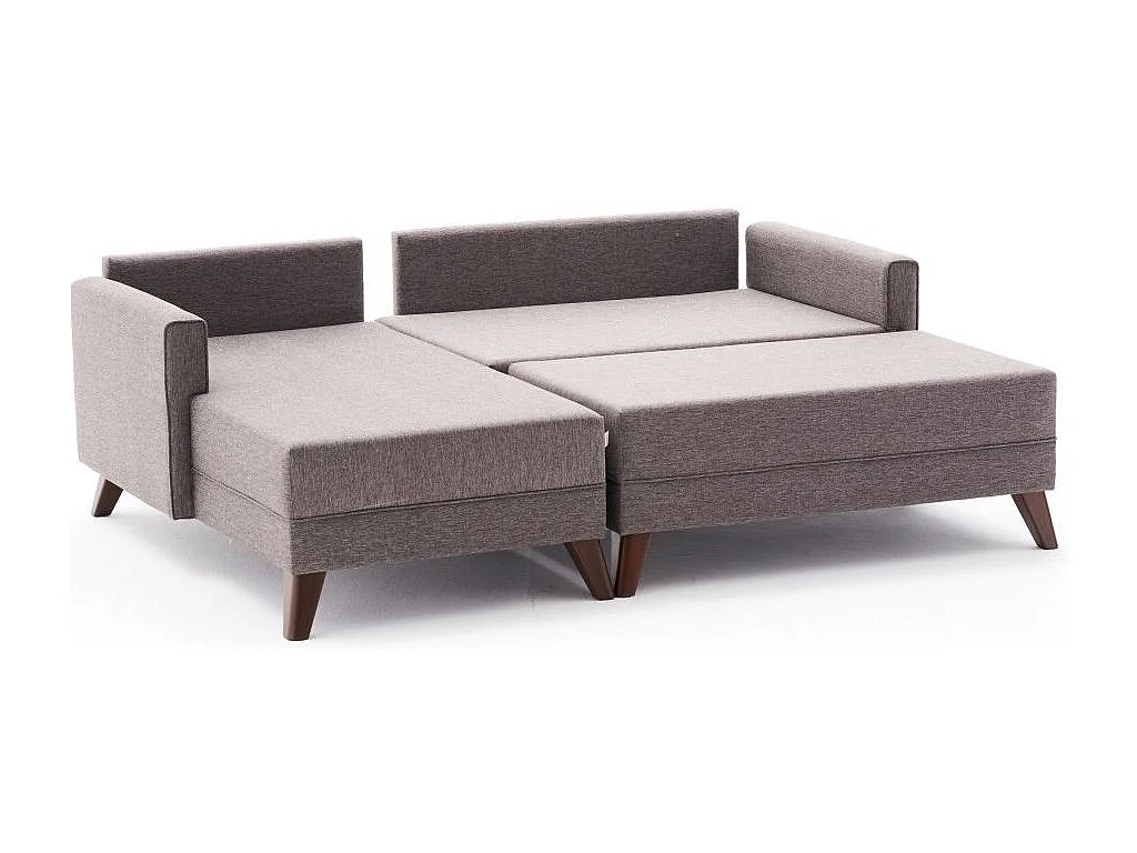 Petit canapé convertible d'angle gauche avec pouf tissu marron clair Kandy 205cm