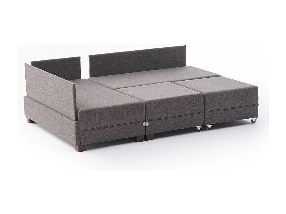 Canapé d'angle convertible et 2 poufs tissu Tikona 280cm-Marron clair-angle gauche