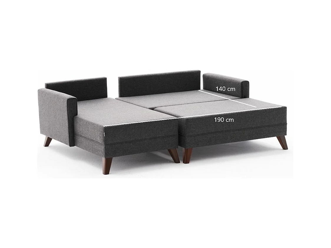 Petit canapé convertible d'angle droit avec pouf tissu bordeaux Kandy 205cm 2
