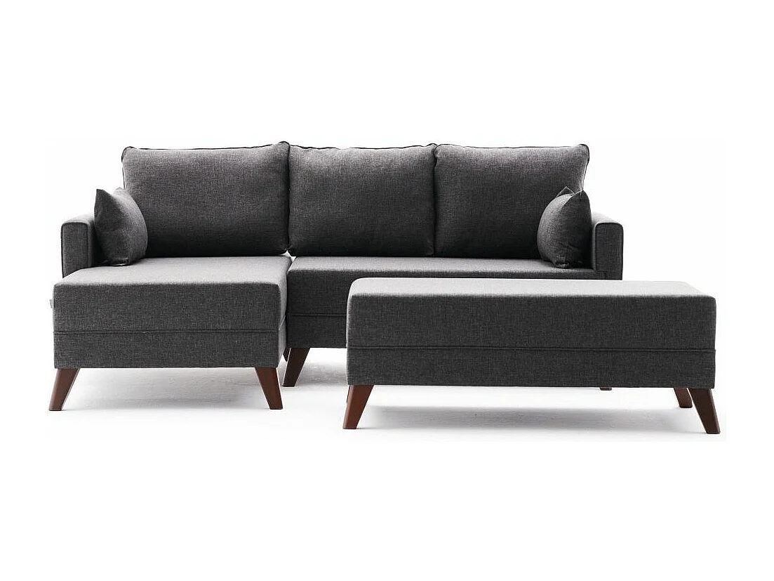 Petit canapé convertible d'angle droit avec pouf tissu bordeaux Kandy 205cm 2