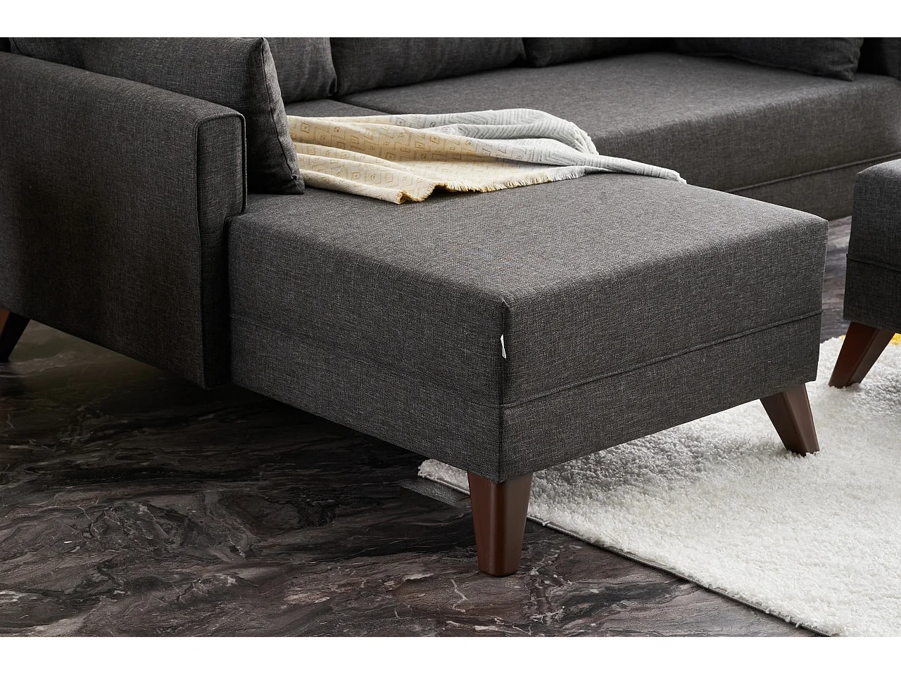 Petit canapé convertible d'angle droit avec pouf tissu bordeaux Kandy 205cm 2