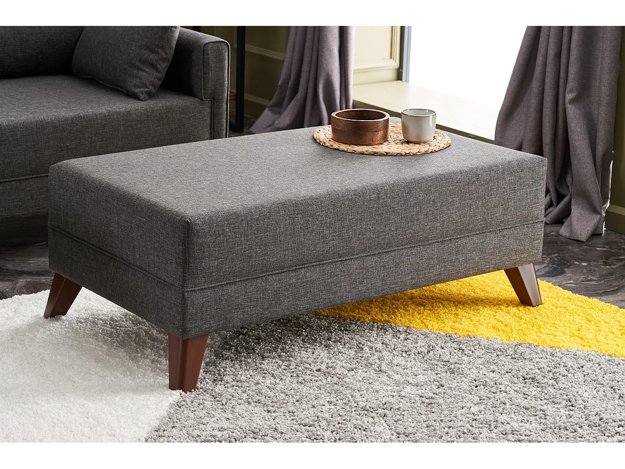 Petit canapé convertible d'angle droit avec pouf tissu bordeaux Kandy 205cm 2