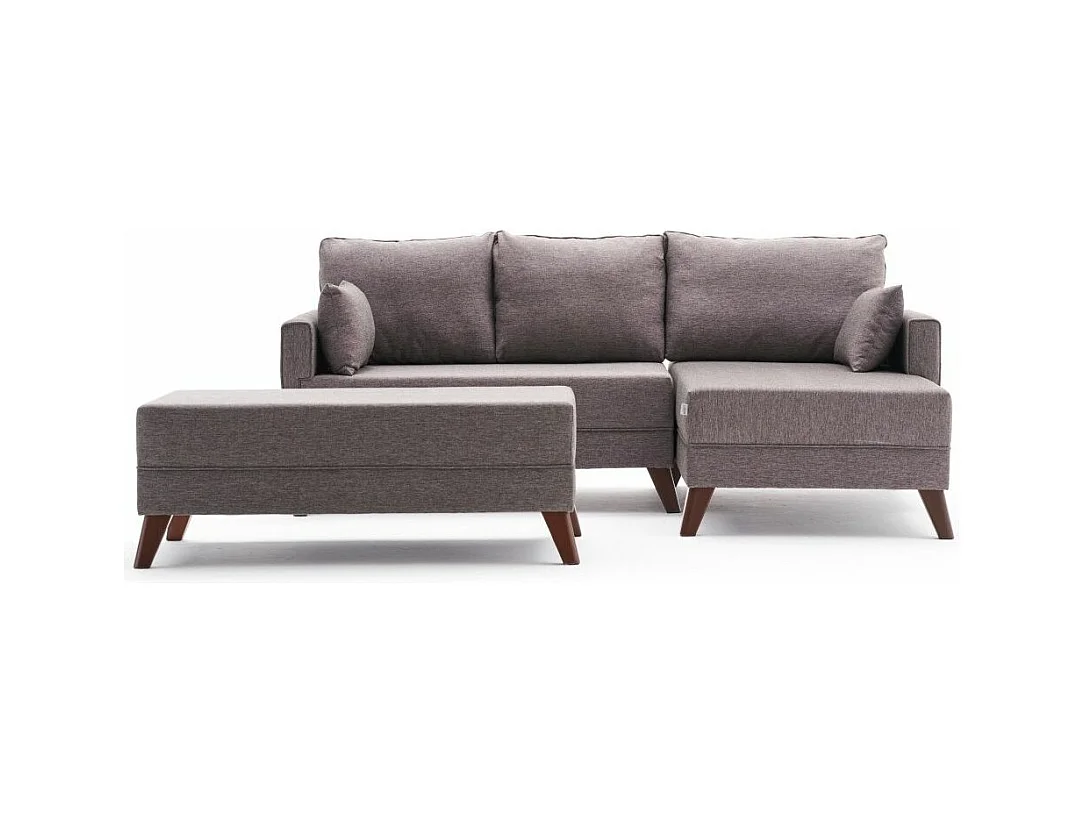 Petit canapé convertible d'angle droit avec pouf tissu marron clair Kandy 205cm