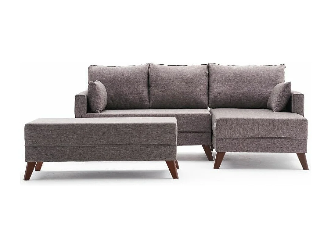 Petit canapé convertible d'angle droit avec pouf tissu marron clair Kandy 205cm