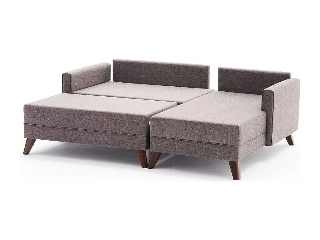 Petit canapé convertible d'angle droit avec pouf tissu marron clair Kandy 205cm