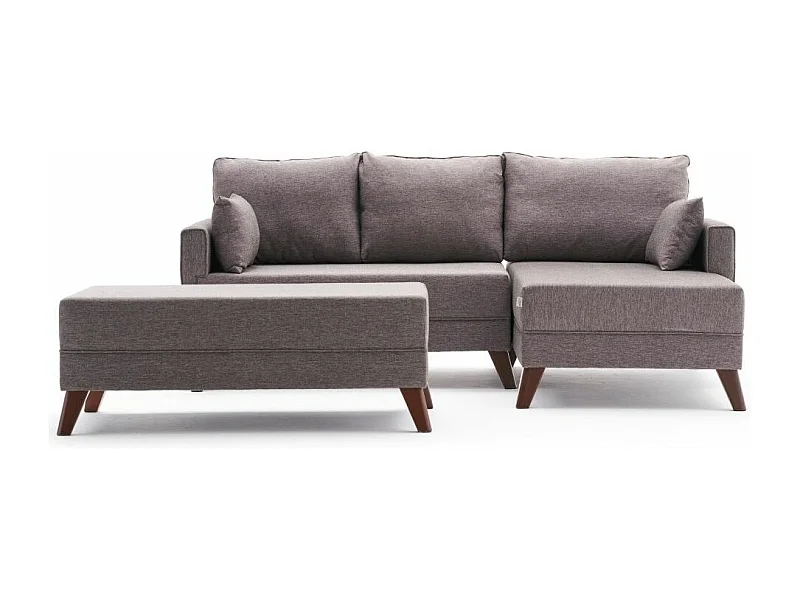 Petit canapé convertible d'angle droit avec pouf tissu marron clair Kandy 205cm