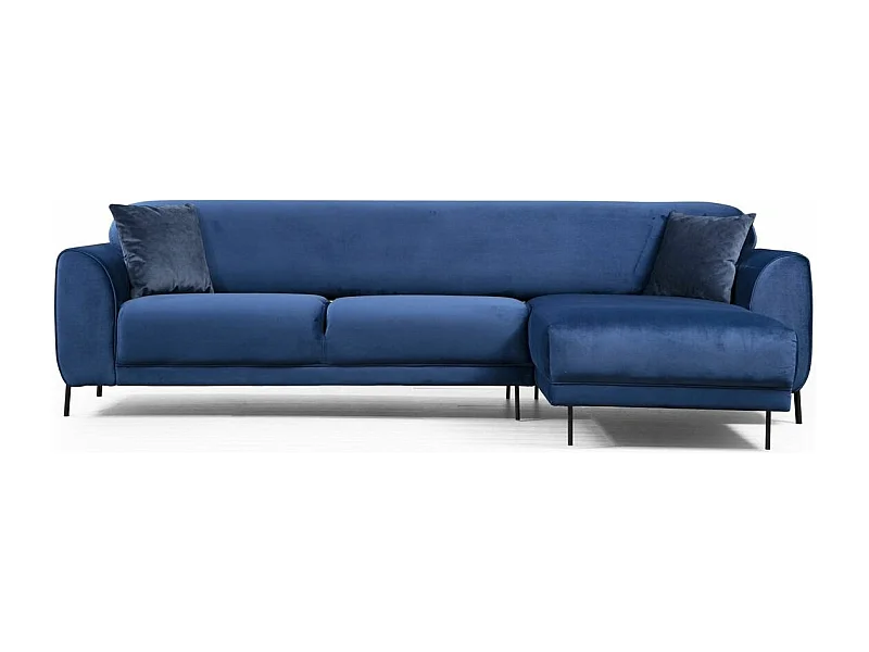 Designer rechterhoekbank in marineblauw fluweel en zwarte stalen poten Liza