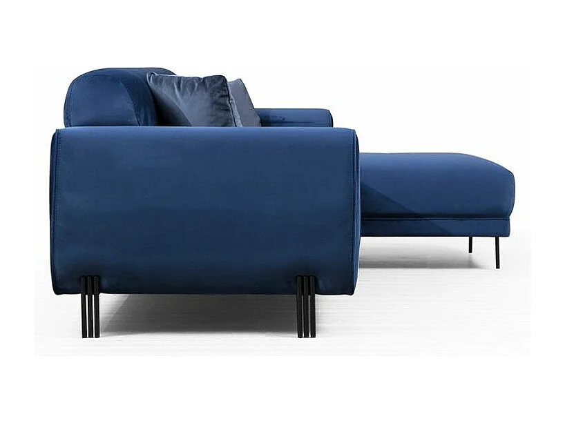 Designer rechterhoekbank in marineblauw fluweel en zwarte stalen poten Liza