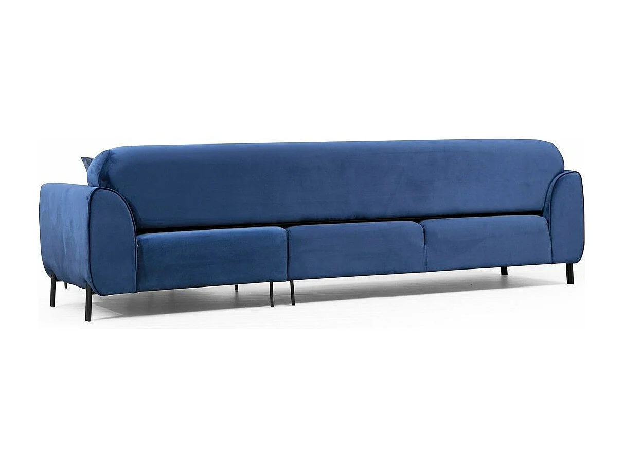 Designer rechterhoekbank in marineblauw fluweel en zwarte stalen poten Liza