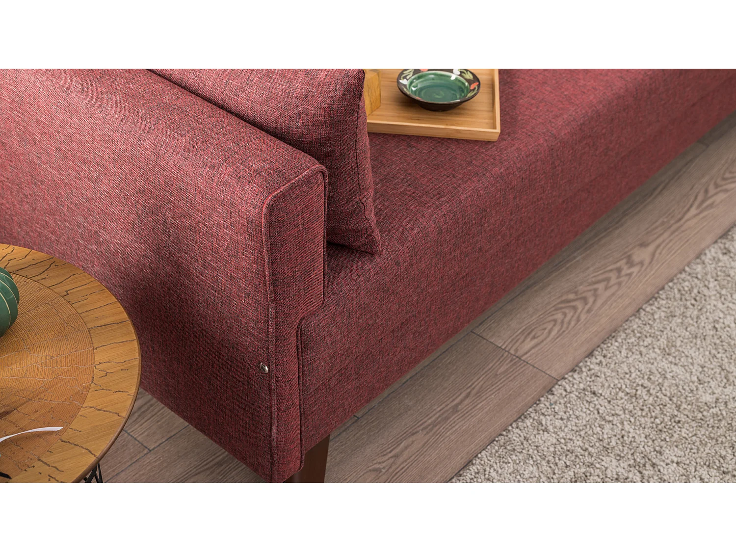 Canapé 3 places tissu bordeaux Kandy 208cm