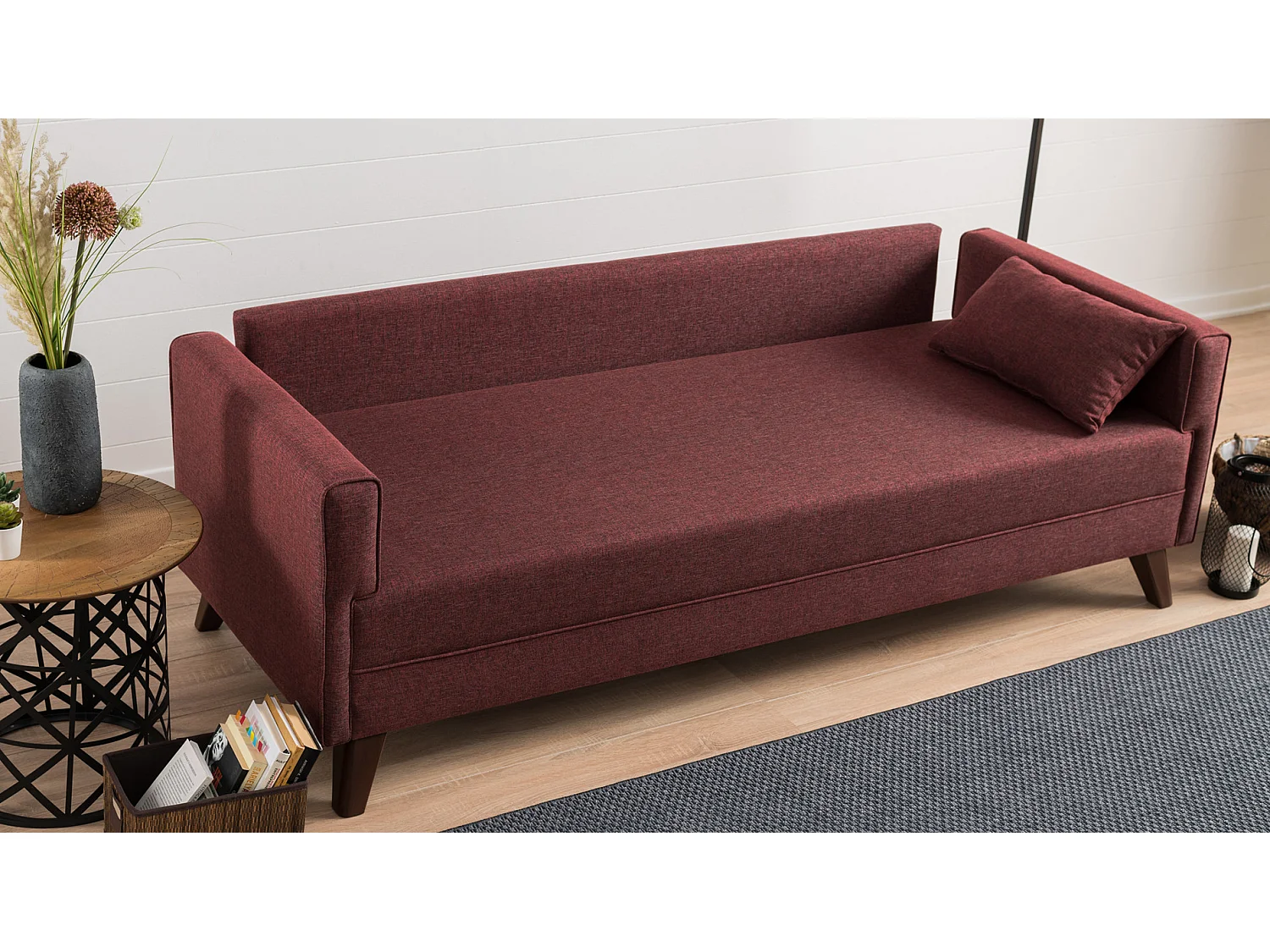 Canapé 3 places tissu bordeaux Kandy 208cm