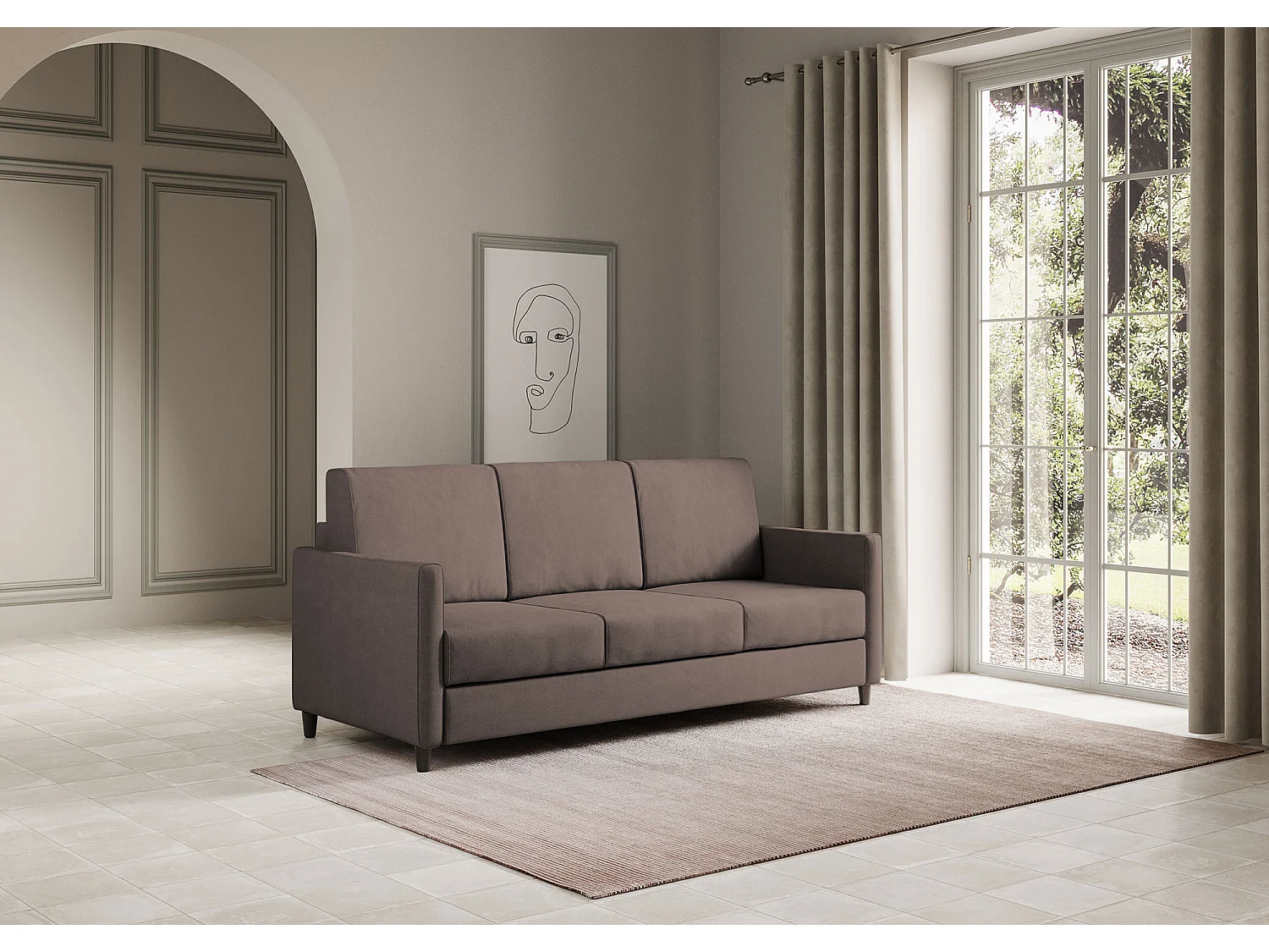 Canapé droit moderne italien tissu marron Korane - 3 tailles-Taille 198 cm