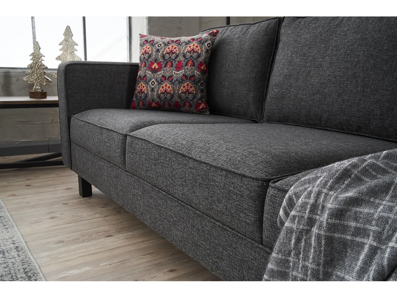 Canapé classique 3 places tissu lin anthracite Kalena 222cm