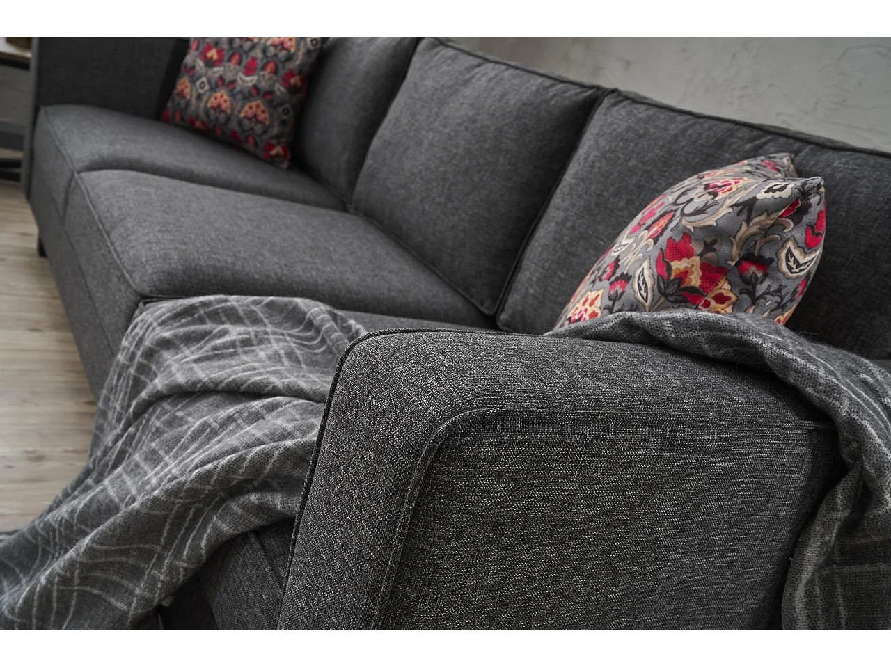 Canapé classique 3 places tissu lin anthracite Kalena 222cm