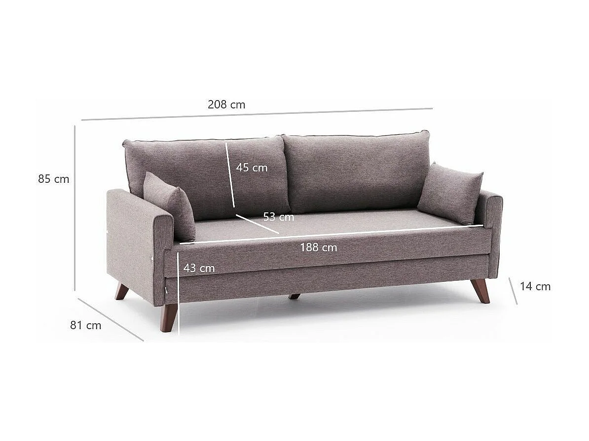 Canapé convertible 3 places tissu marron clair Kandy 208cm