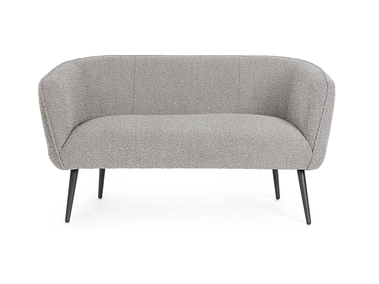 Canapé moderne 2 places tissu doux bouclé gris et pieds acier noir Kadole 126cm