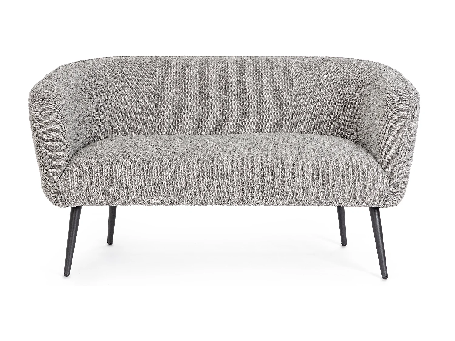 Canapé moderne 2 places tissu doux bouclé gris et pieds acier noir Kadole 126cm