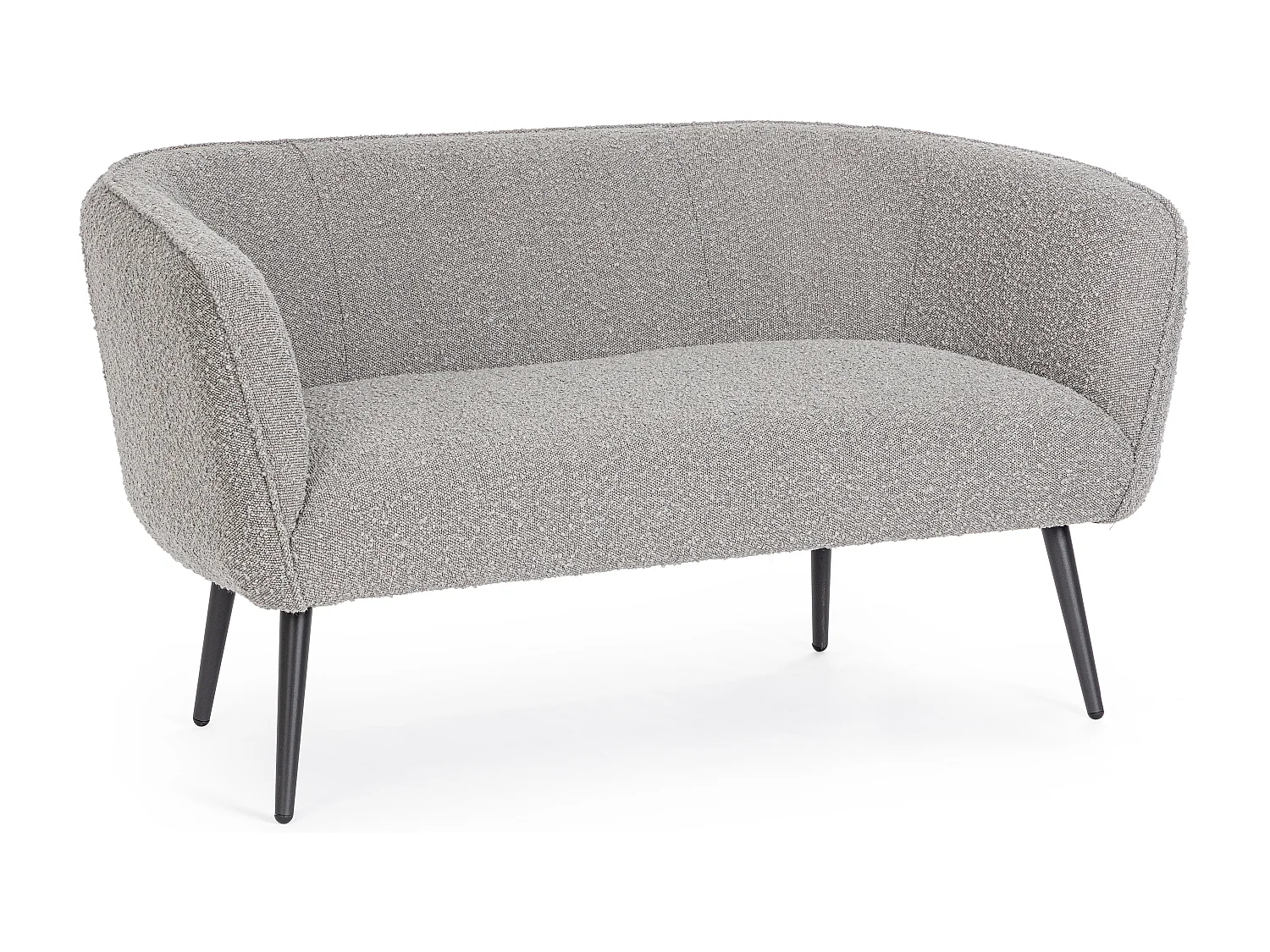 Canapé moderne 2 places tissu doux bouclé gris et pieds acier noir Kadole 126cm