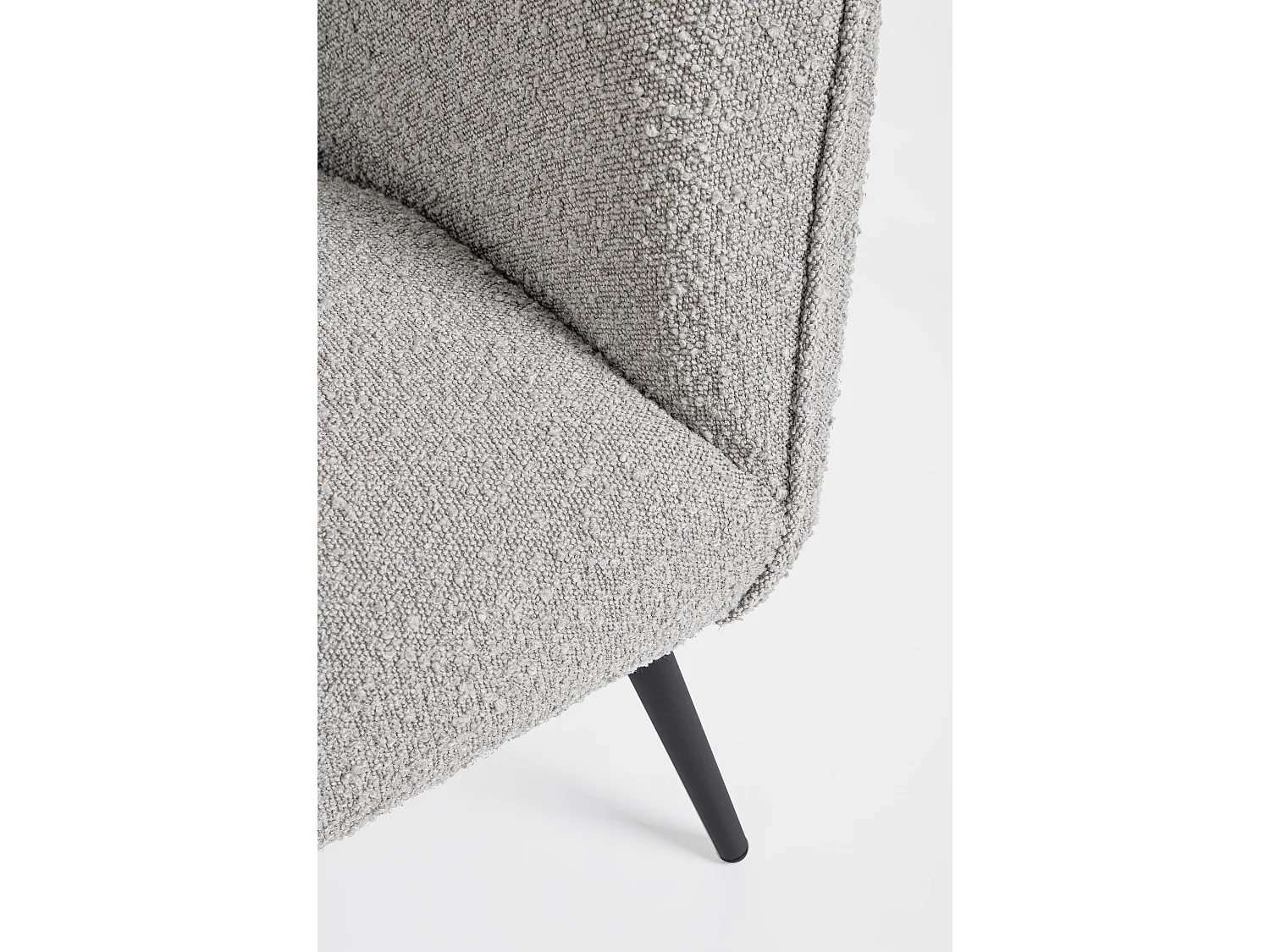 Canapé moderne 2 places tissu doux bouclé gris et pieds acier noir Kadole 126cm