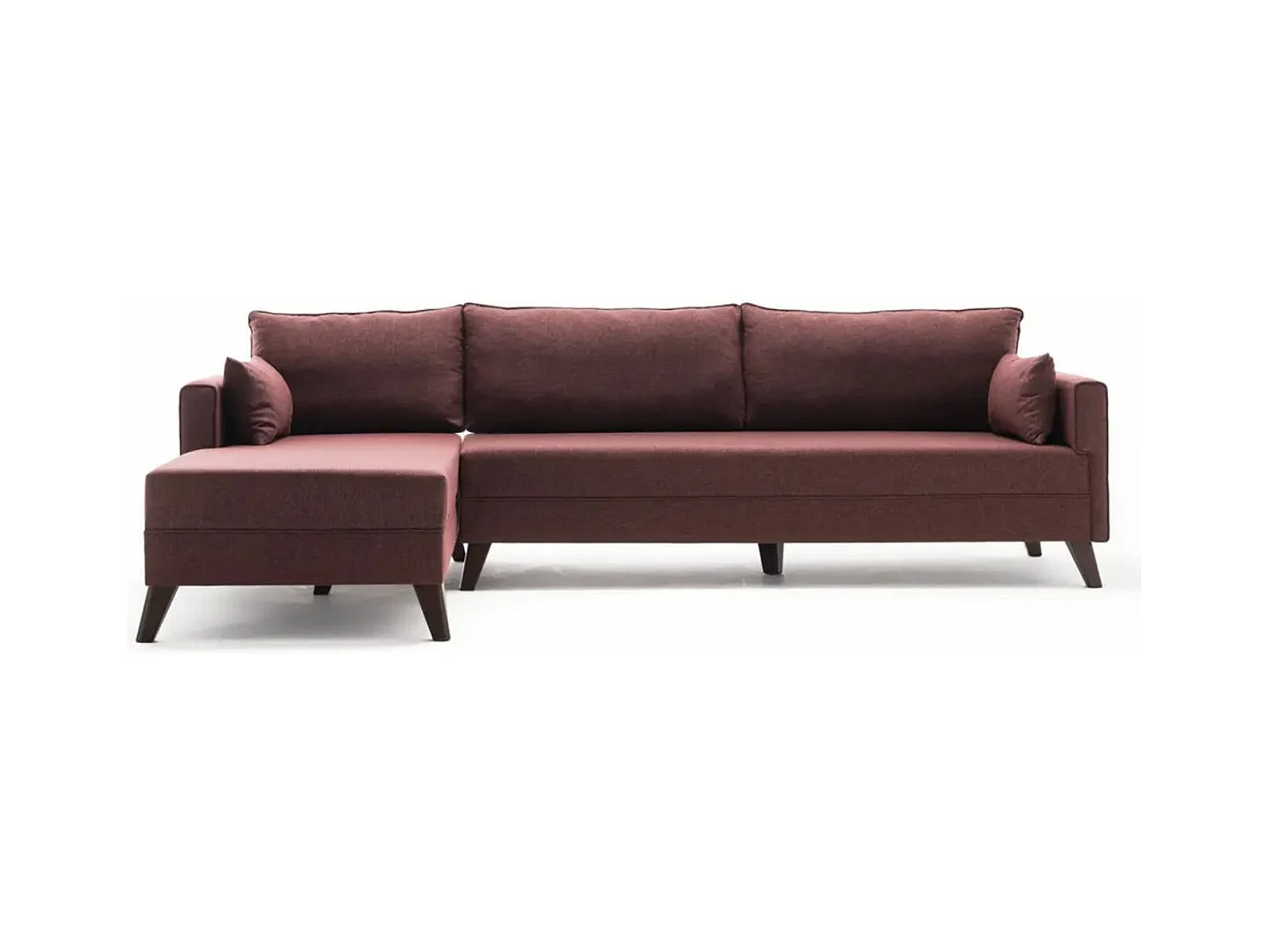Canapé d'angle gauche 5 places tissu bordeaux Kandy 275cm