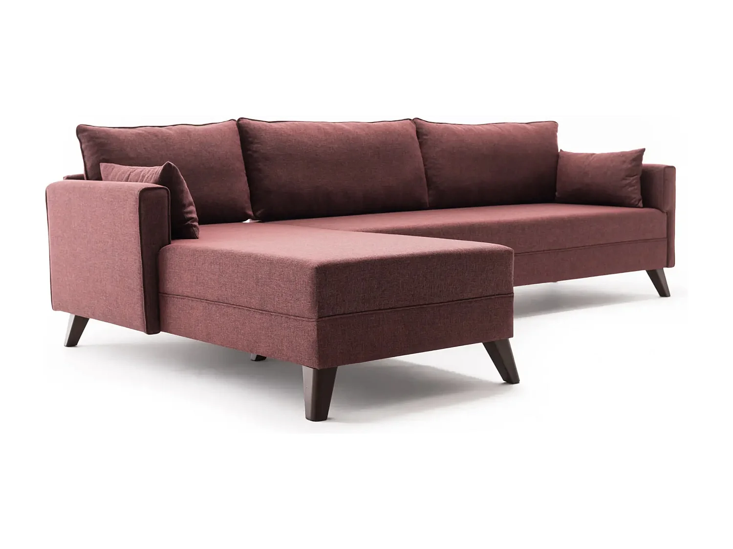 Canapé d'angle gauche 5 places tissu bordeaux Kandy 275cm