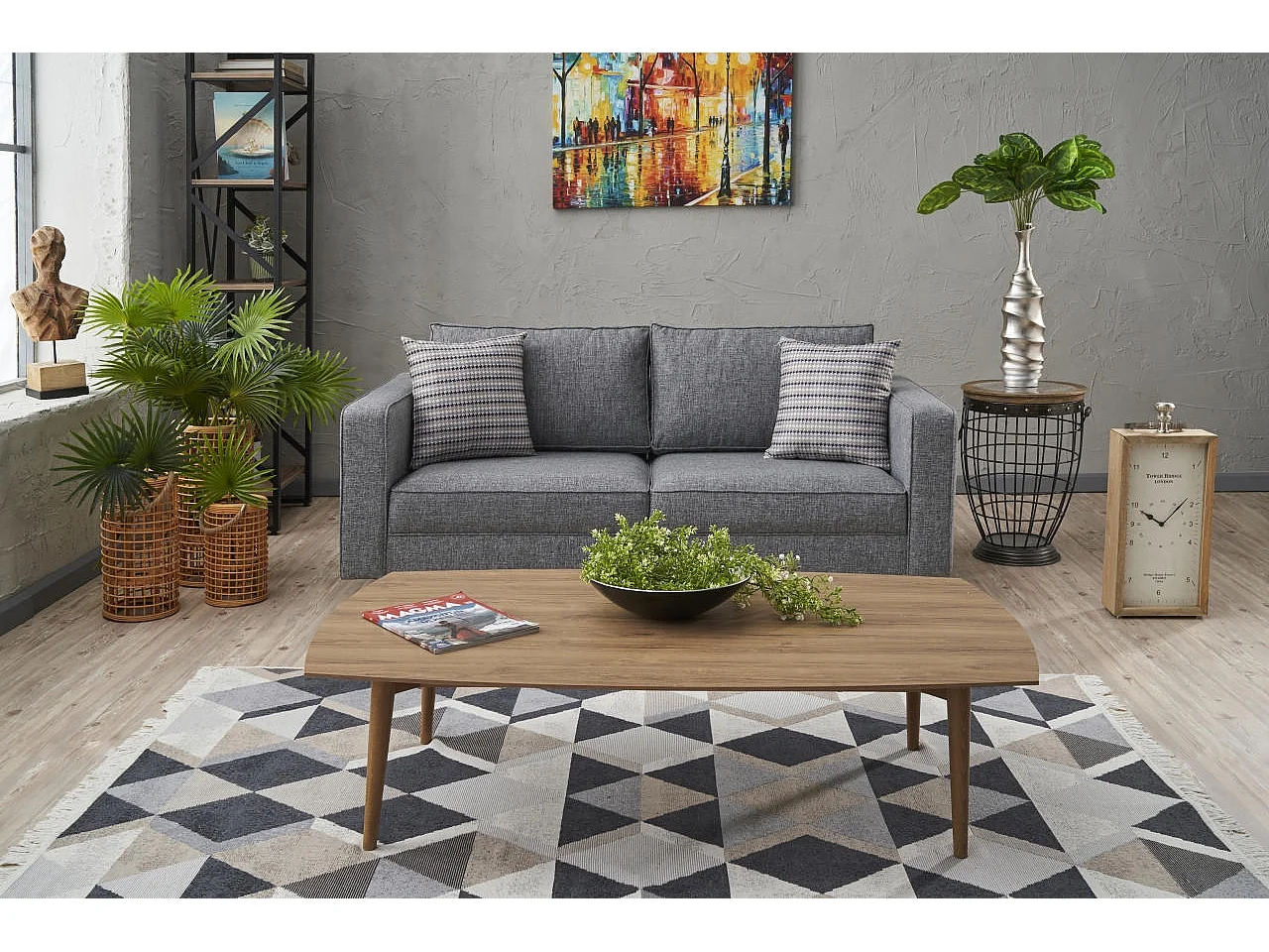 Canapé classique 2 places tissu lin gris Kalena 180cm