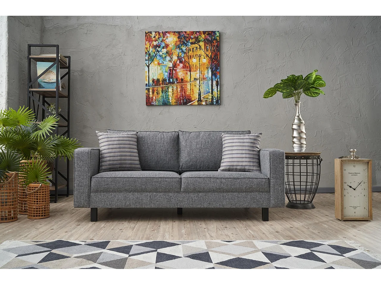 Canapé classique 2 places tissu lin gris Kalena 180cm