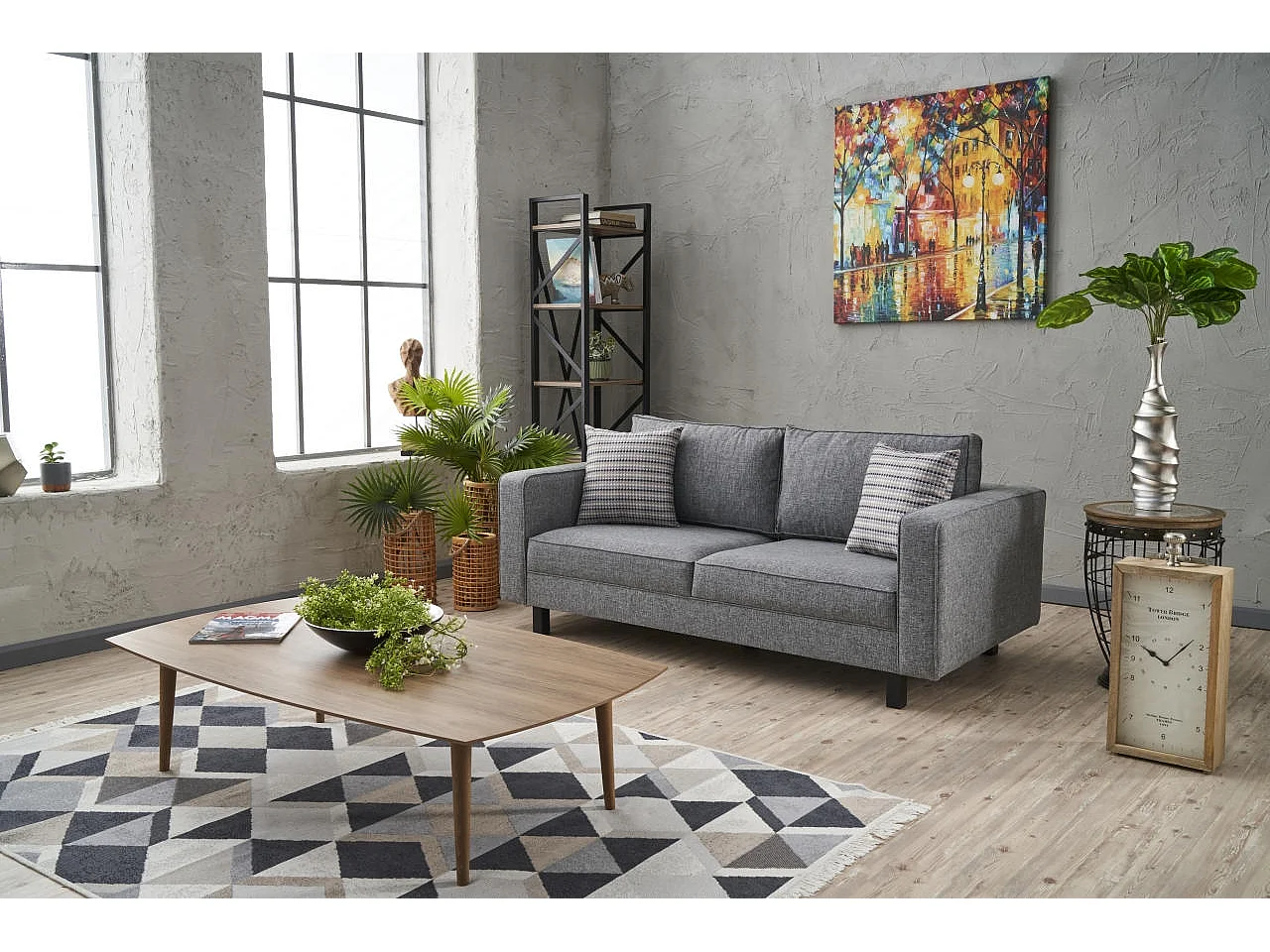 Canapé classique 2 places tissu lin gris Kalena 180cm