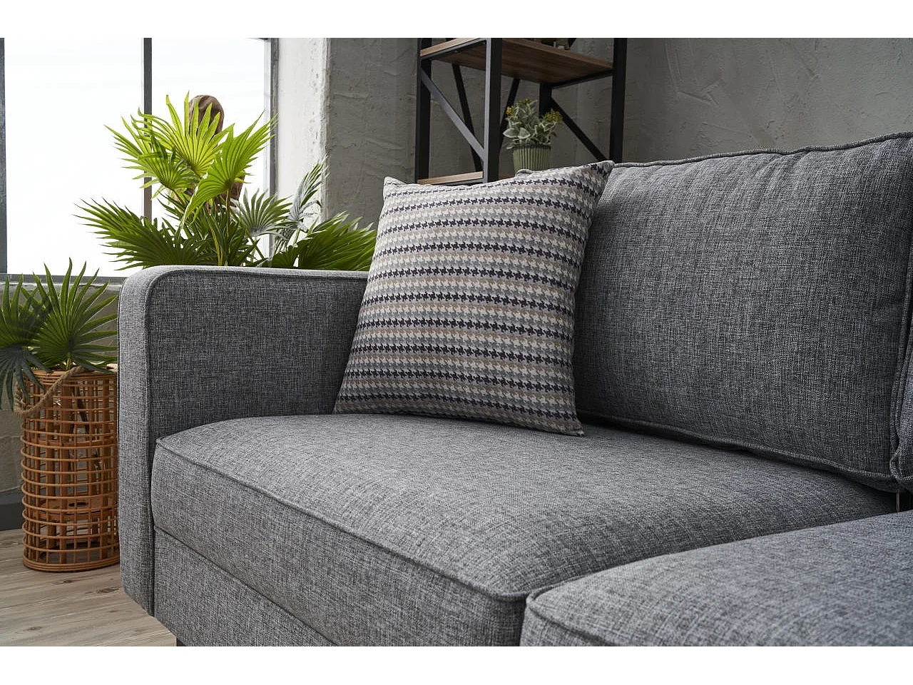 Canapé classique 2 places tissu lin gris Kalena 180cm