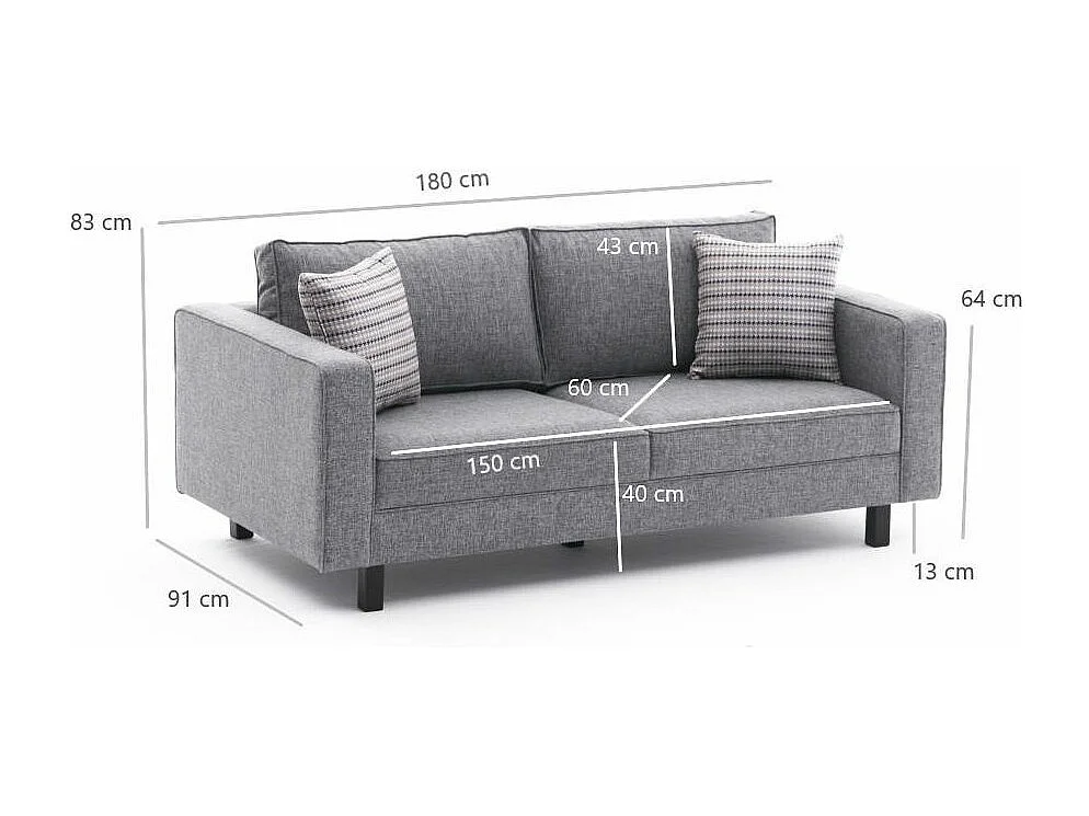 Canapé classique 2 places tissu lin gris Kalena 180cm