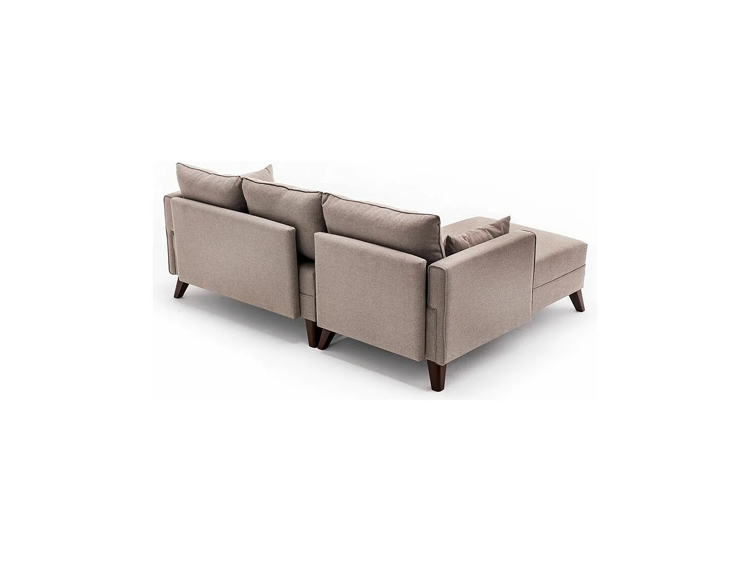 Kleine hoekbank links met beige Kandy stoffen poef 205 cm