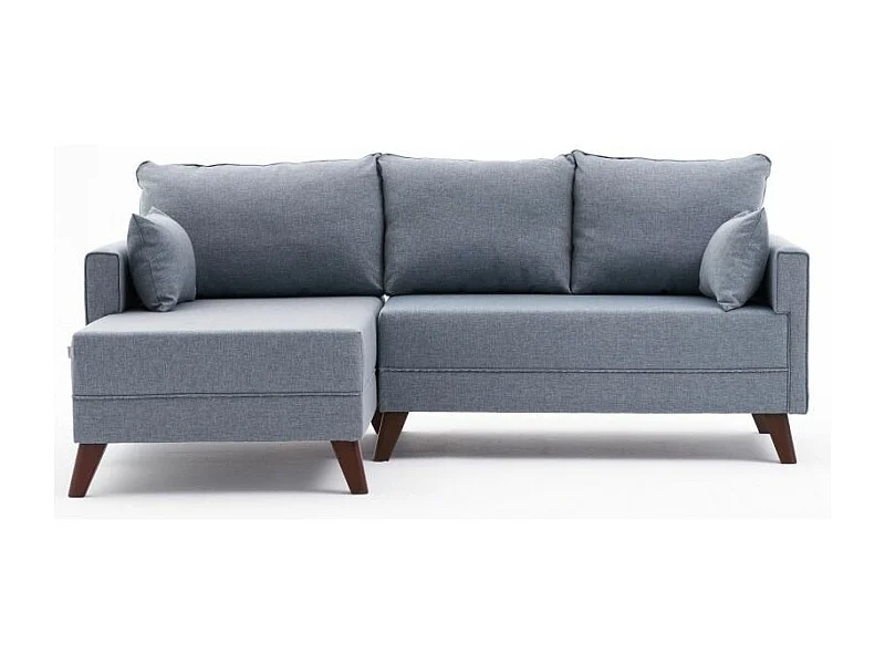 Petit canapé convertible d'angle gauche avec pouf tissu bleu Kandy 205cm