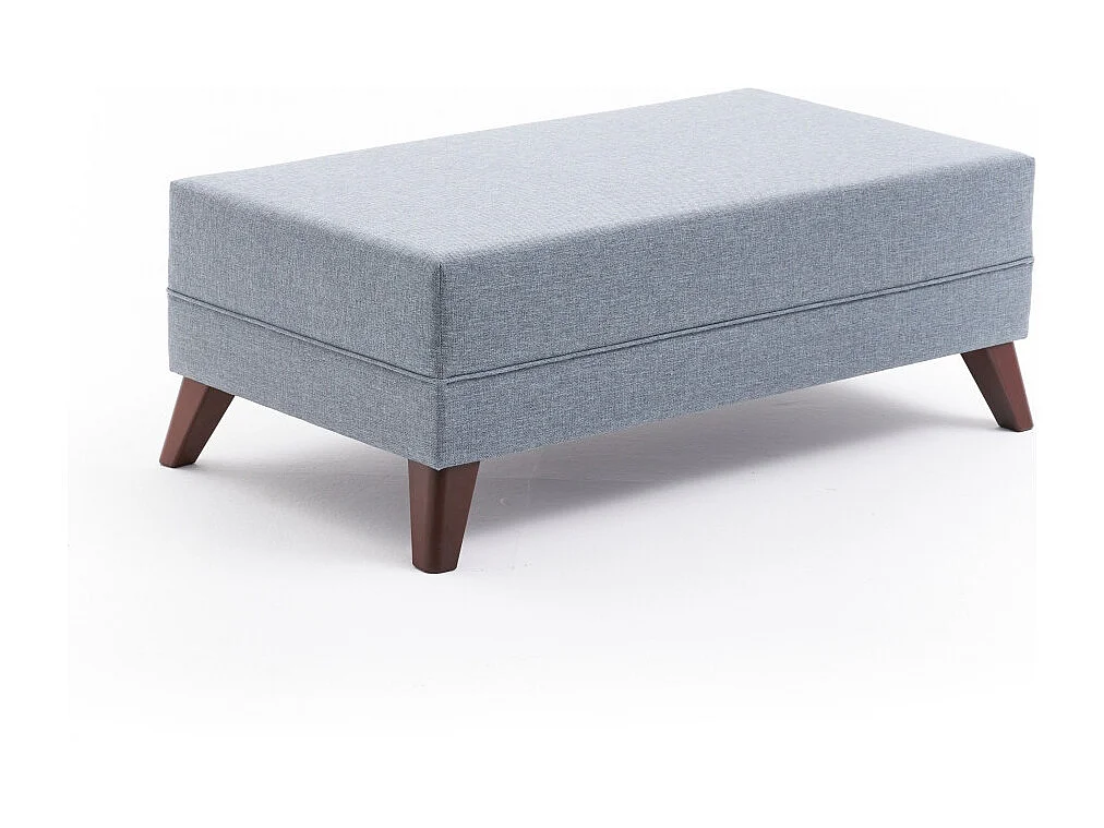 Kleine hoekbank links met voetenbank in Kandy blauwe stof 205 cm