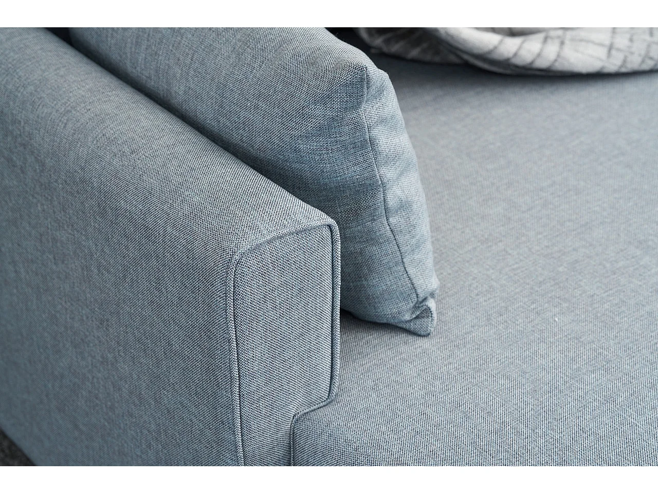 Petit canapé convertible d'angle gauche avec pouf tissu bleu Kandy 205cm