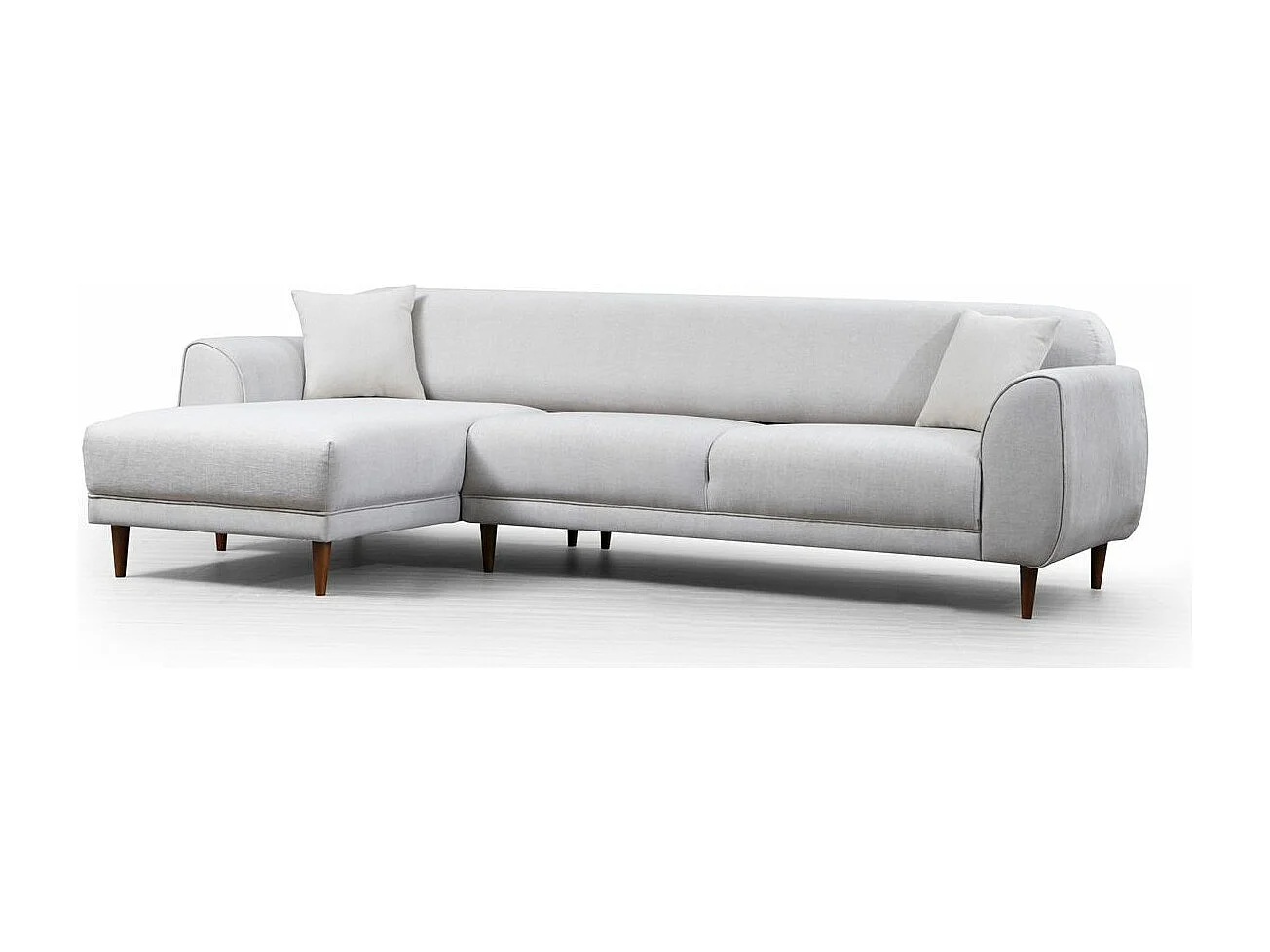 Liza design hoekbank links in beige fluweel en zwarte stalen poten