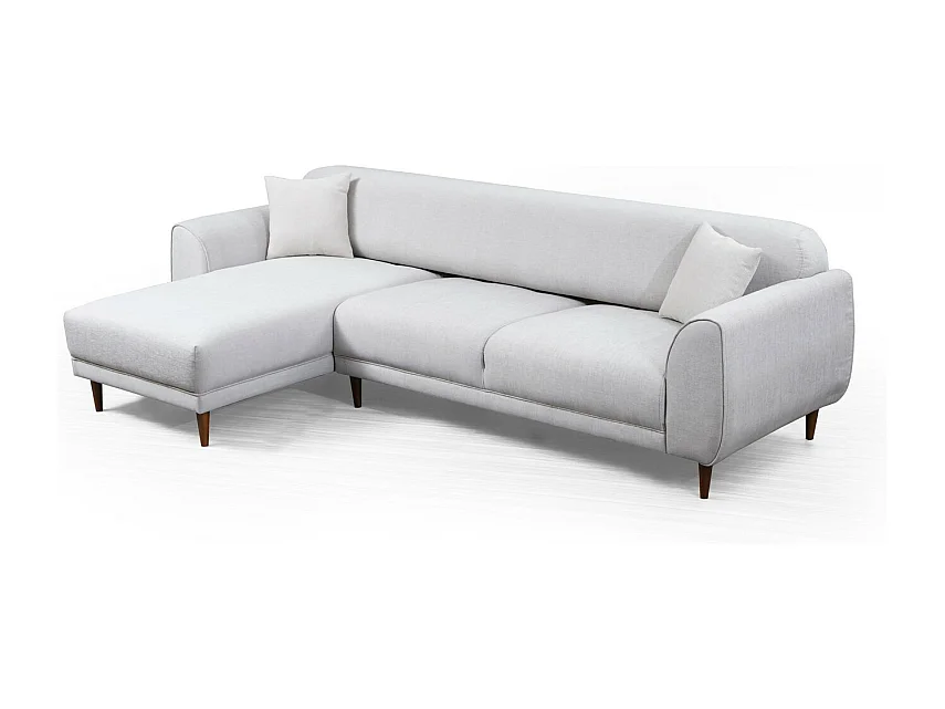 Liza design hoekbank links in beige fluweel en zwarte stalen poten