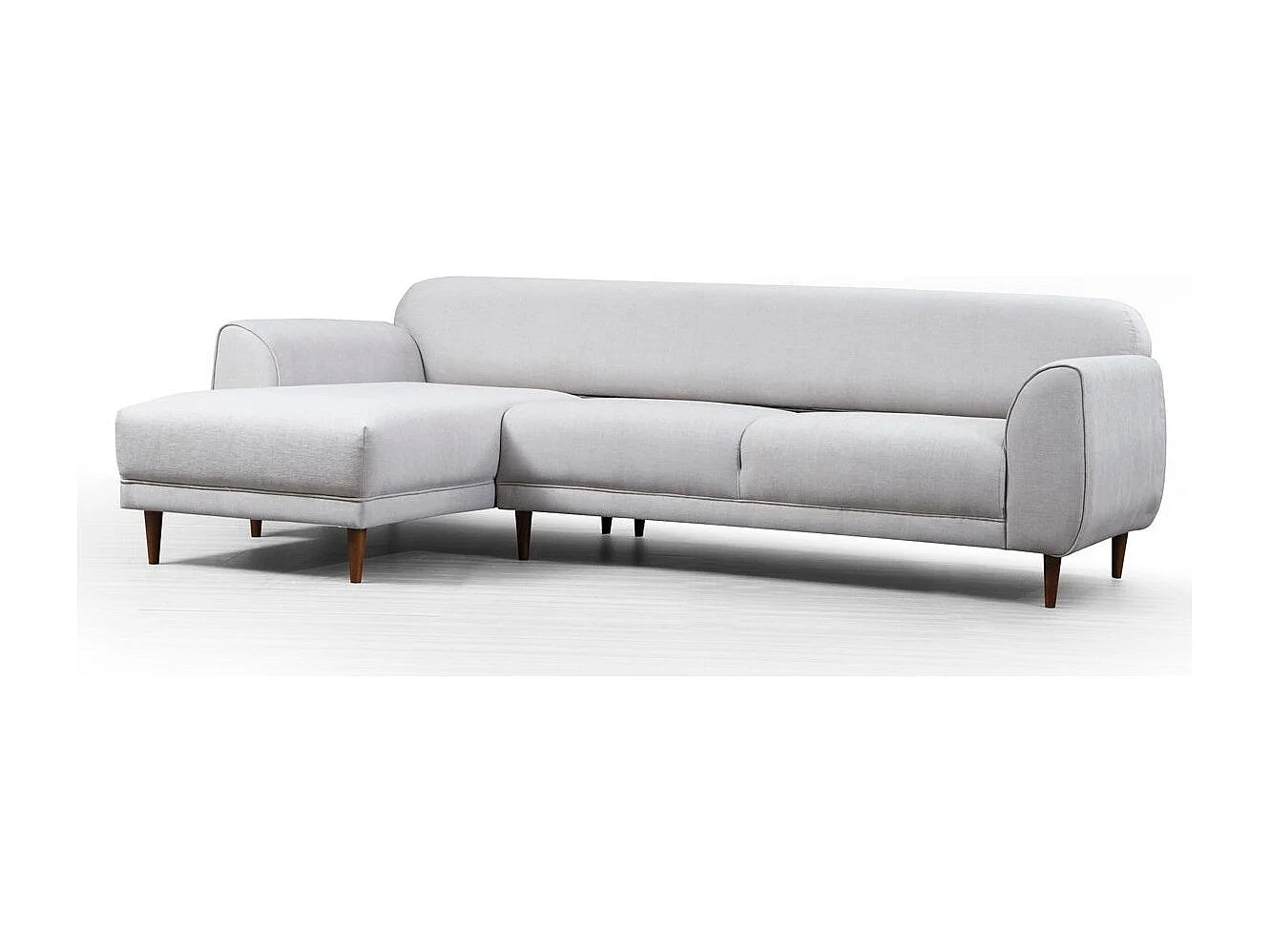 Canapé d'angle gauche design velours beige et pieds acier noir Liza