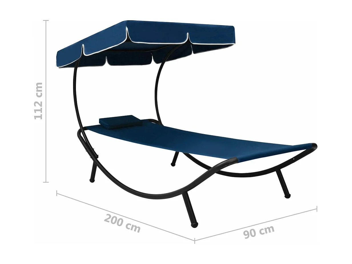 Lit de repos d'extérieur avec auvent et oreiller Bleu