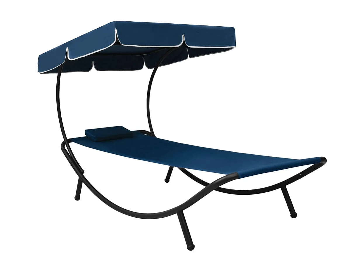 Lit de repos d'extérieur avec auvent et oreiller Bleu