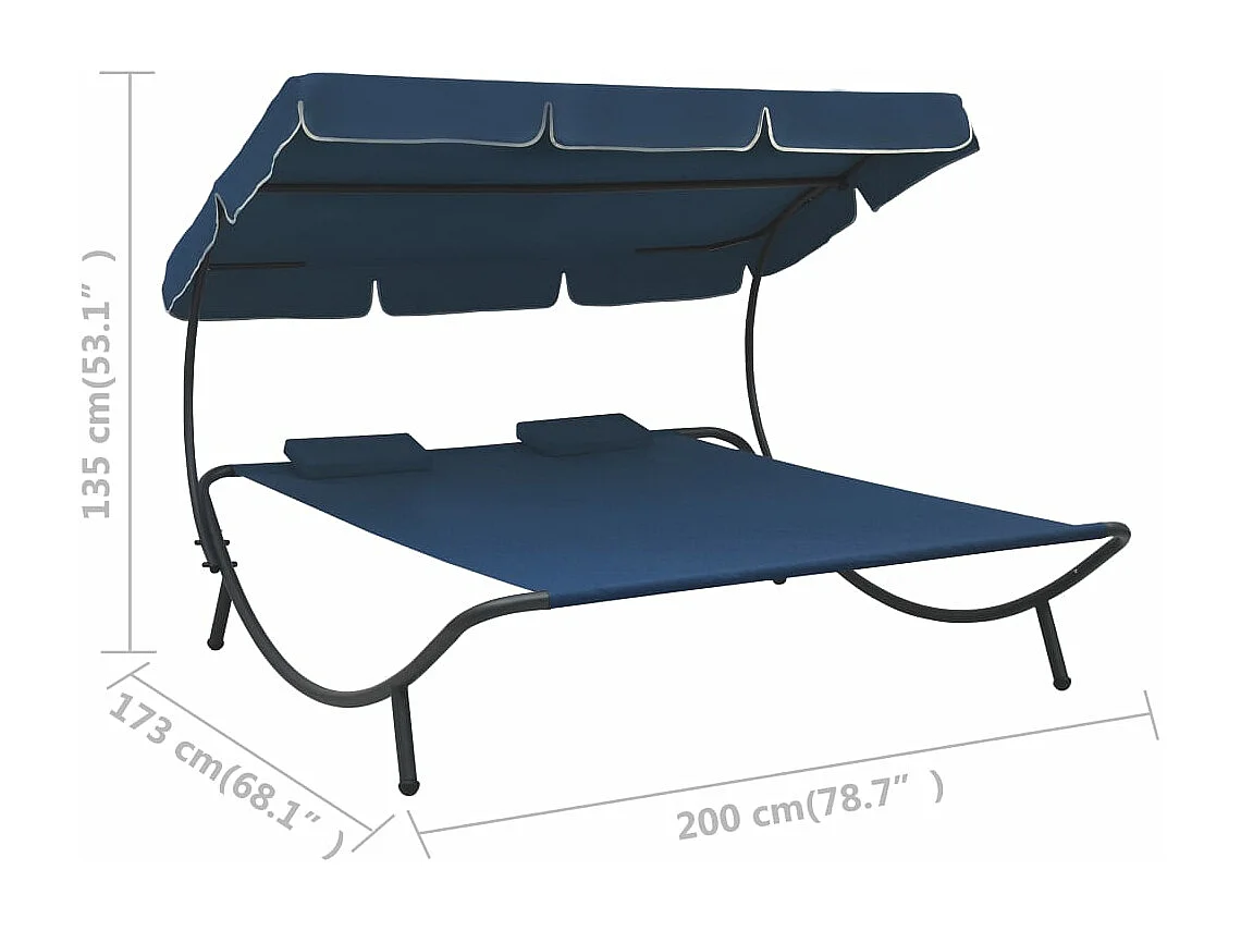 Lit de repos d'extérieur avec auvent et oreillers Bleu