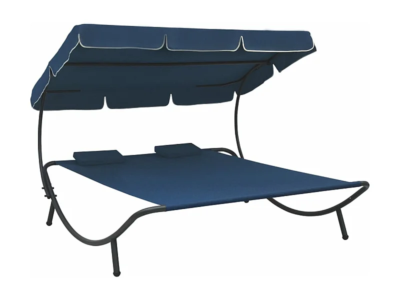 Lit de repos d'extérieur avec auvent et oreillers Bleu